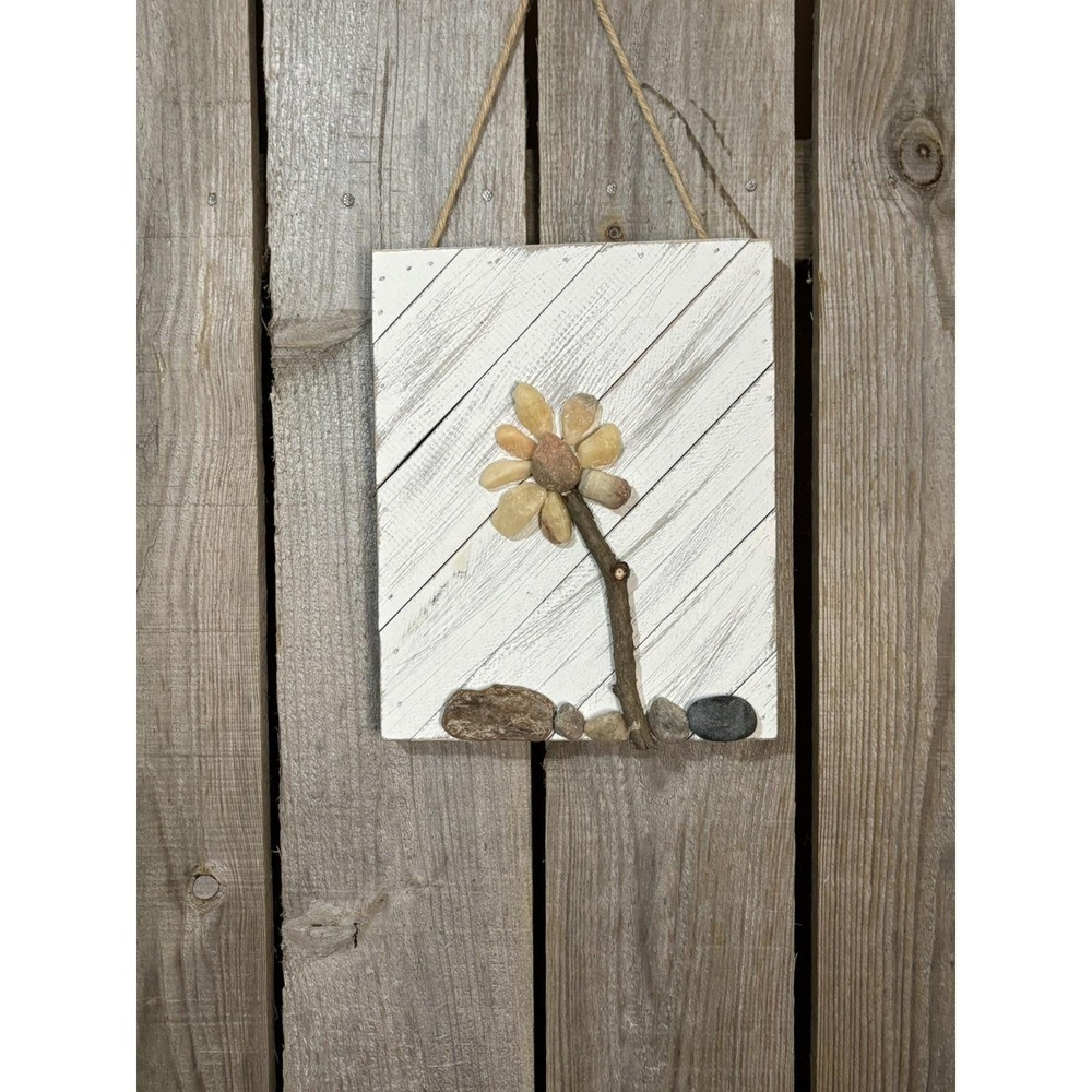 Rustic Unique Wooden Hanging Picture‎ 8 Inch X 10 Inch Rock Flower